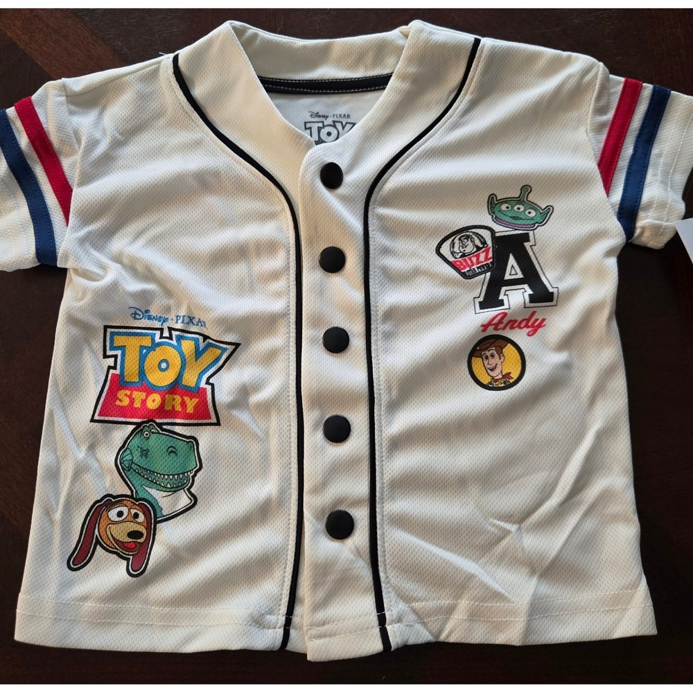 Disney Pixar Toy Story Baseball Jersey White Egret 12M Woody Buzz Rex 2TBDNY5786